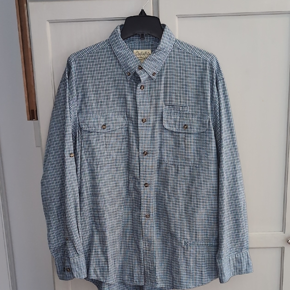 Cabela's Light Blue Plaid Button-Up Shirt